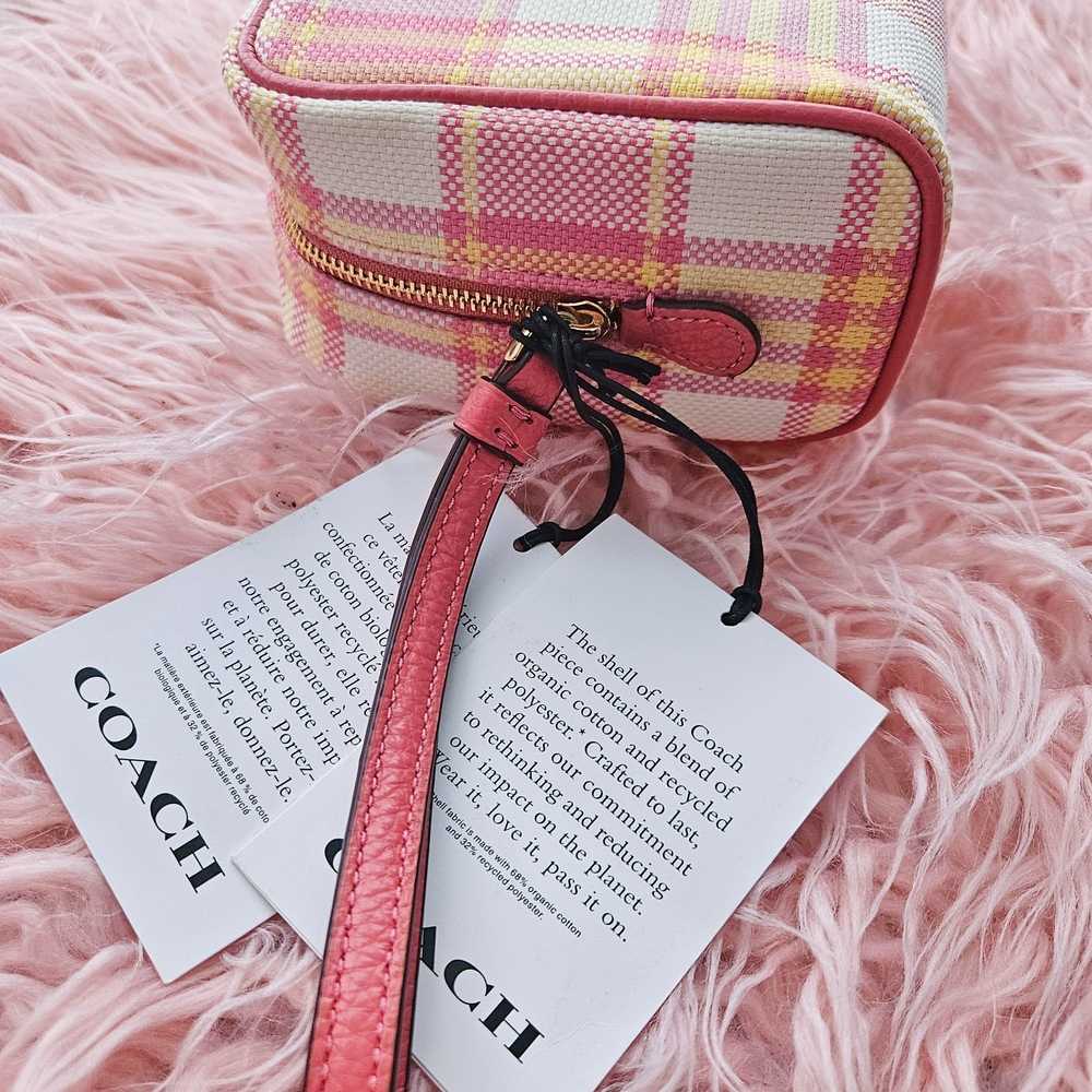 Coach Dempsey Boxy 20 Cosmetic Case Plaid Taffy NWT - Picture 6 of 9